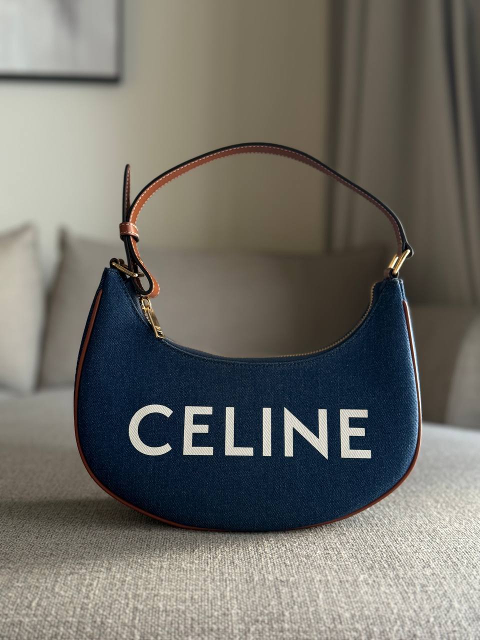 Celine Ava Handbag Blue Denim Calfskin 17x24.5x7cm