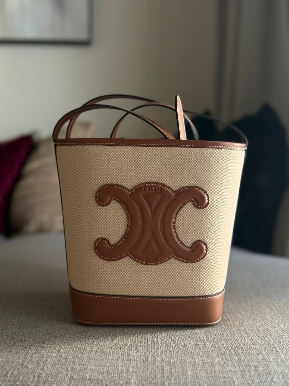 Celine Small Bucket Triomphe Calfskin Canvas 21x18x13cm