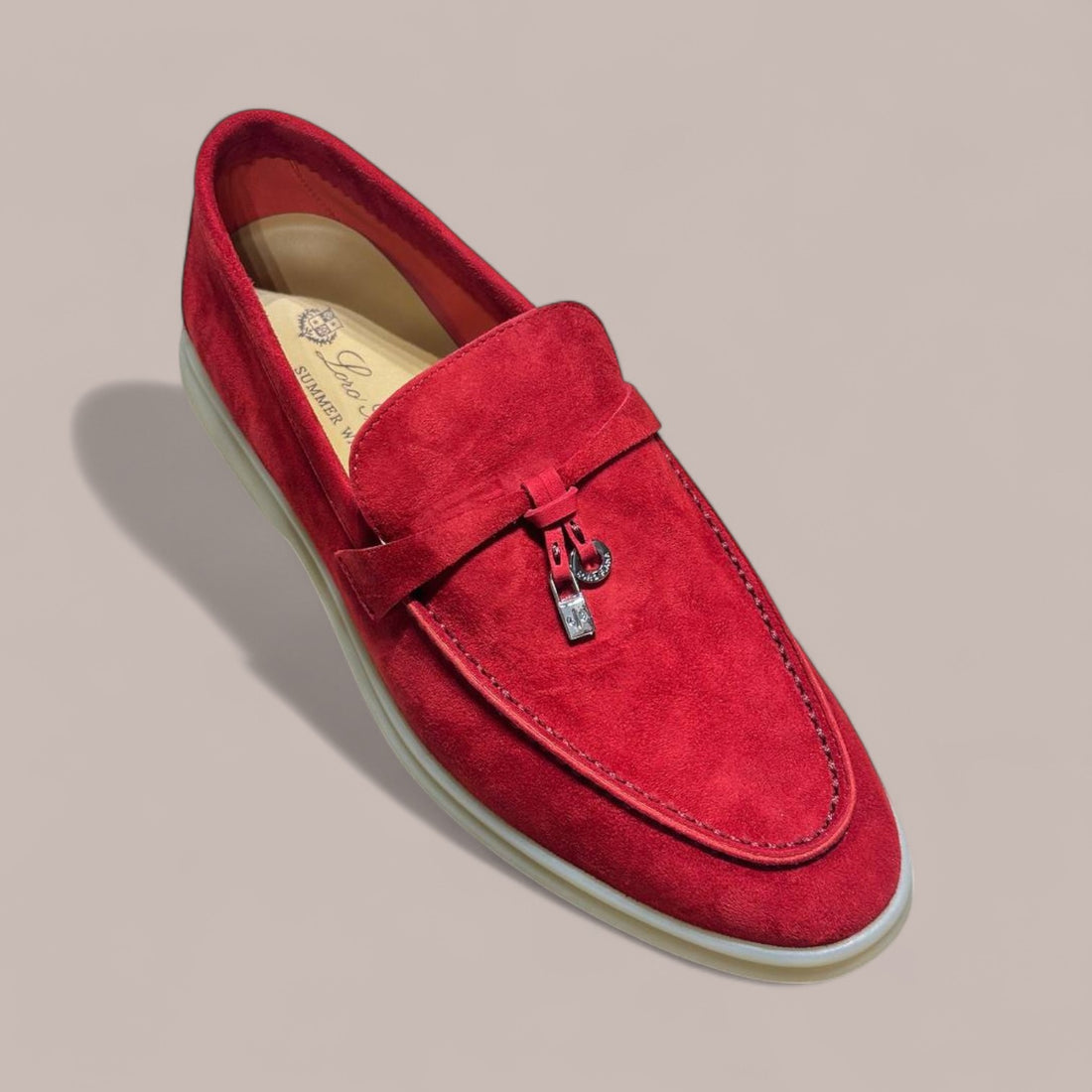 Loro Piana Summer Charms Walk Loafer Suede, Dark Red, Rubber Sole, Palladium Hardware, Box Damaged