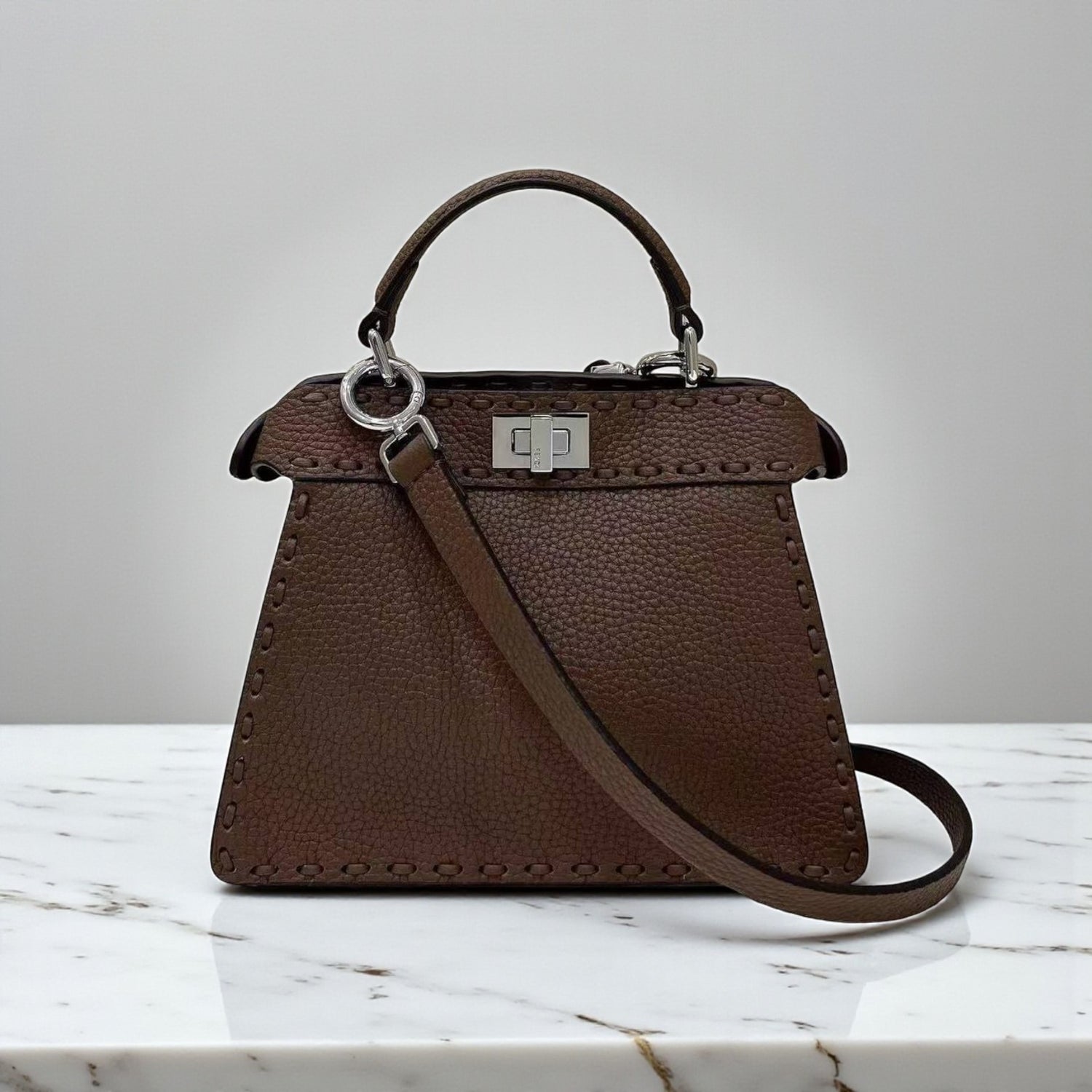 Fendi ISeeU Bag Dark Brown Grained Calfskin Leather, 20 cm