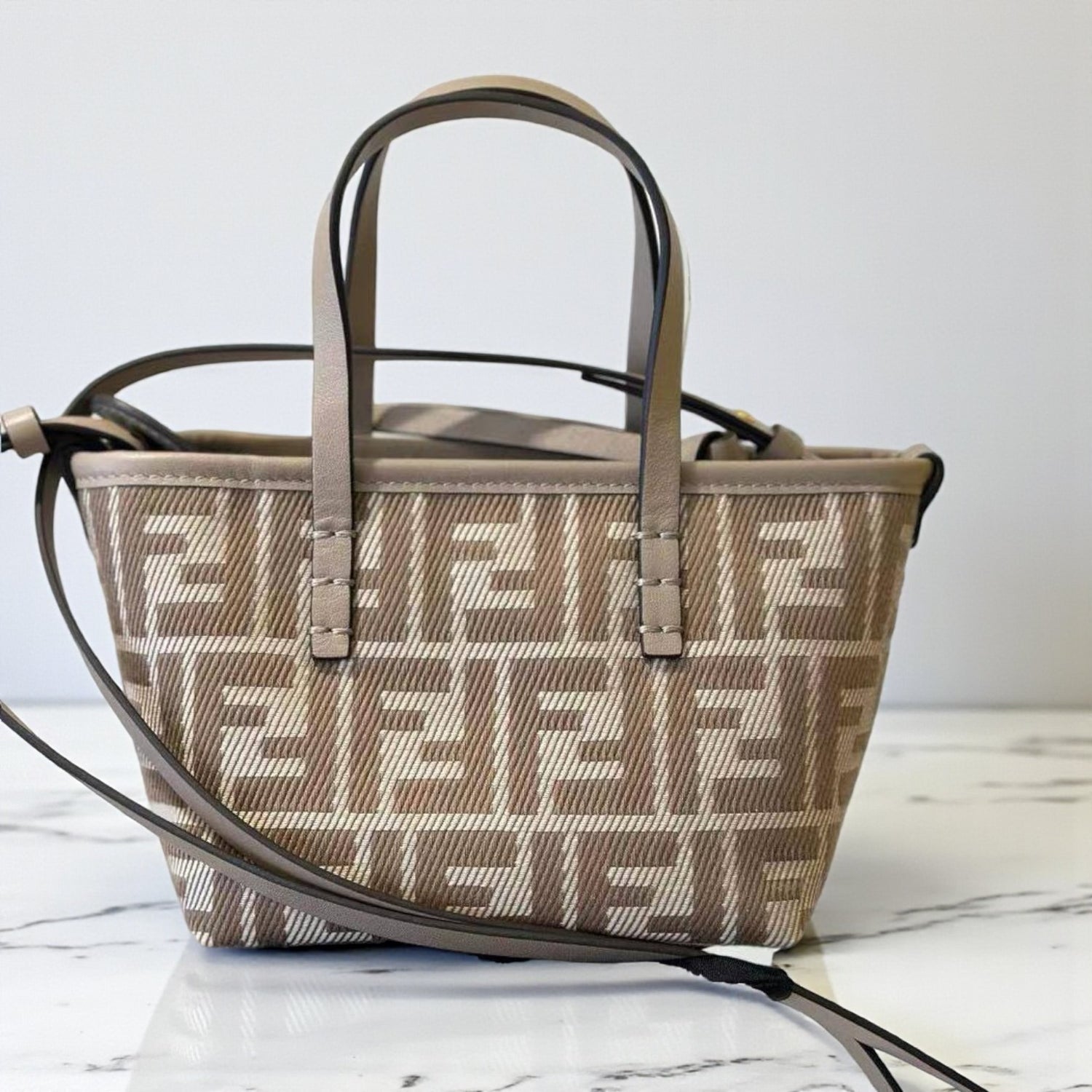 Fendi Mini Roll FF Bag Dove Grey – Denim-Effect Jacquard