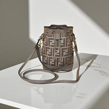 Fendi Mon Tresor Bucket Bag Gray Jacquard FF Fabric, 18x14x12 cm
