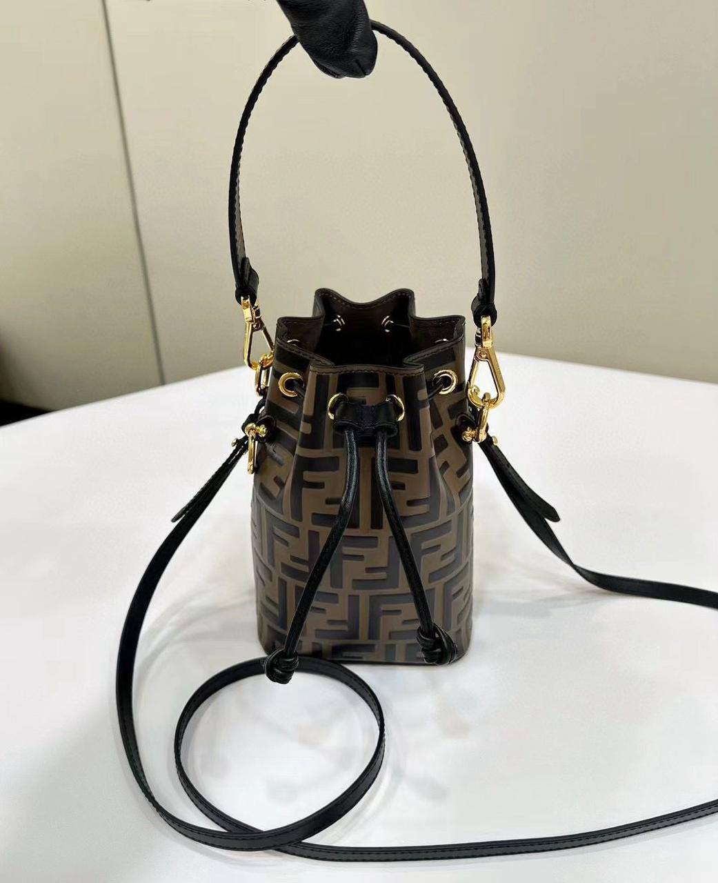 Fendi Bucket Bag Brown Calfskin FF Motif 18x12x10cm