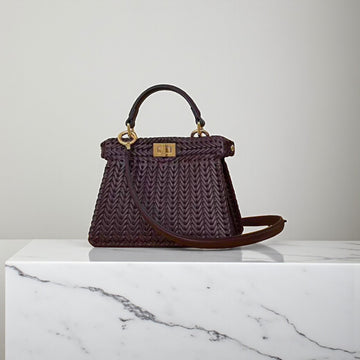 Fendi ISeeU Bag Maroon Calfskin Leather Satchel, 20 cm