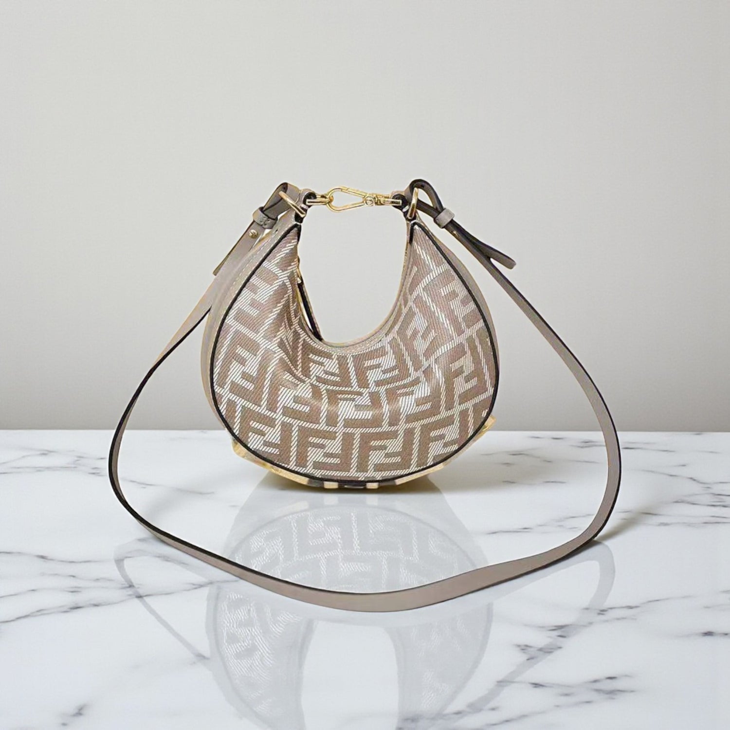 Fendi Fendigraphy Mini Hobo Bag Dove Gray – FF Jacquard