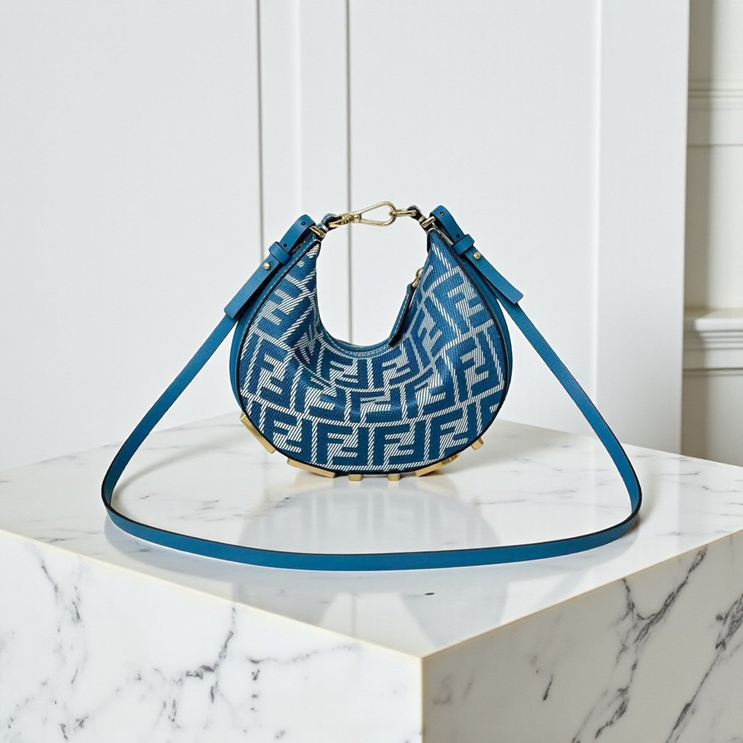 Fendi Fendigraphy Mini Hobo Bag Blue – FF Jacquard
