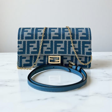Fendi Wallet On Chain Baguette Blue – Denim Jacquard