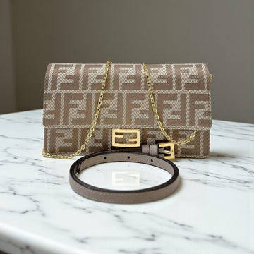 Fendi Wallet On Chain Baguette Beige – Denim Jacquard