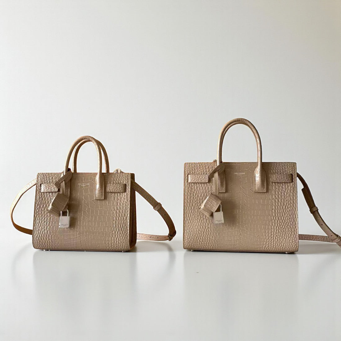 YSL Nano Sac De Jour Beige Croc Leather Bag