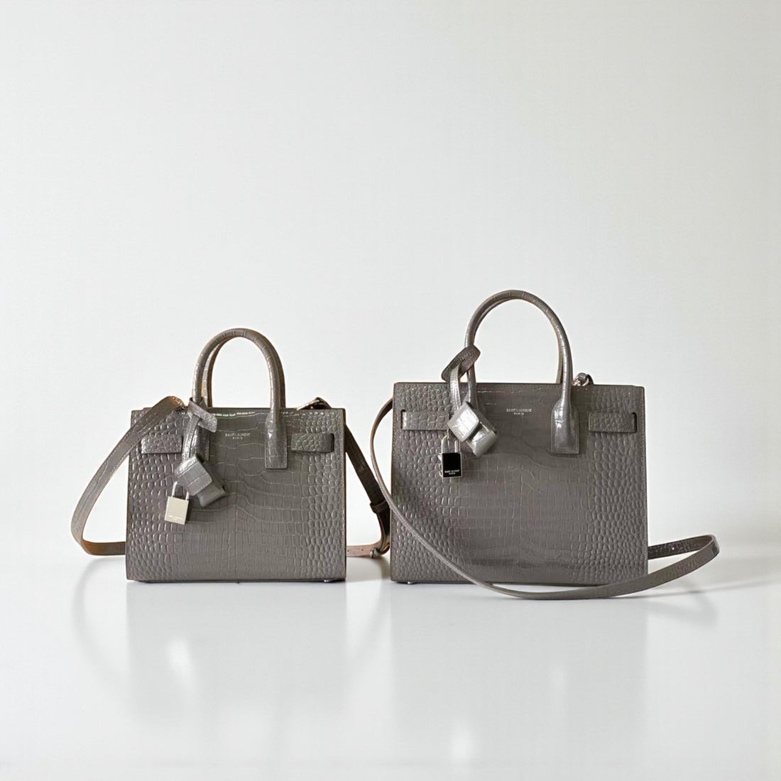 YSL Small Sac De Jour Gray Croc Leather Bag