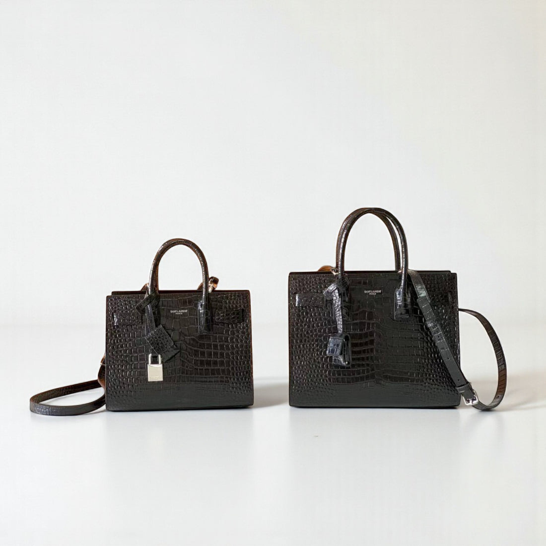 YSL Small Sac De Jour Black Crocodile-Embossed Leather Bag