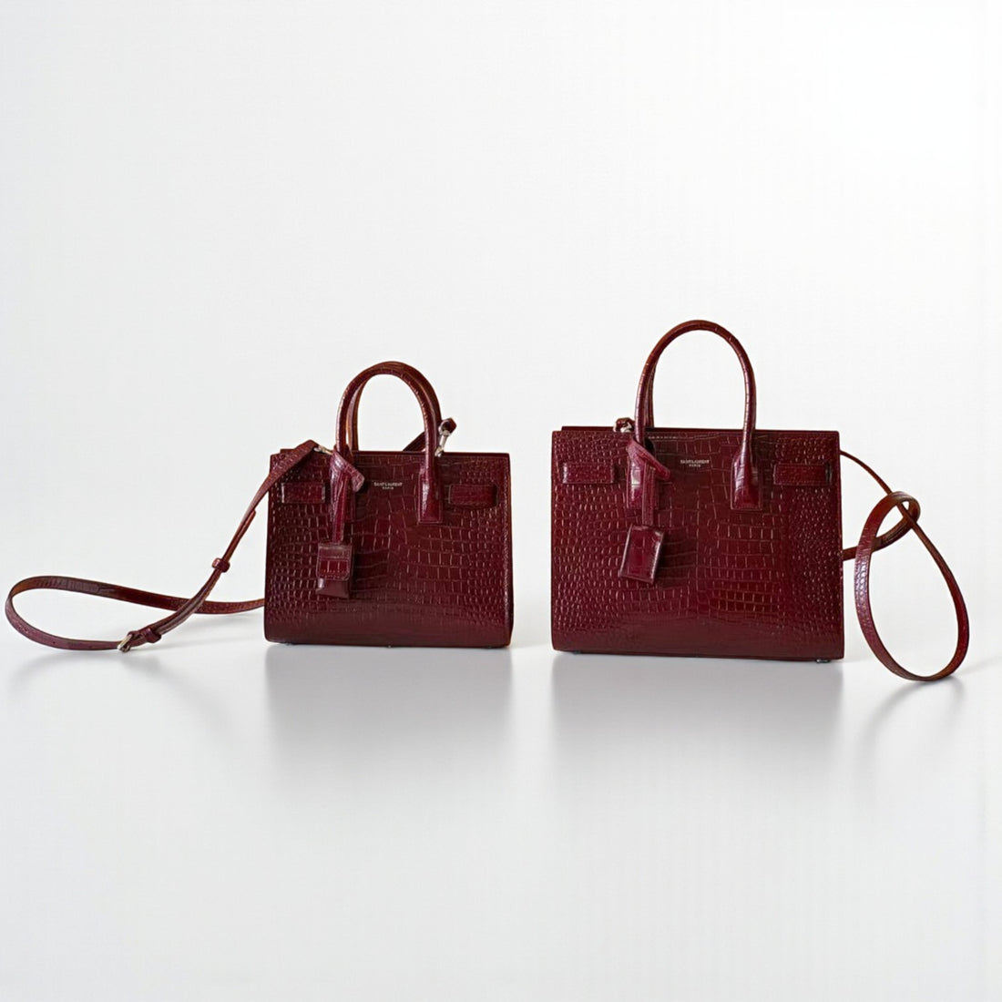 YSL Nano Sac De Jour Maroon Croc Leather Bag
