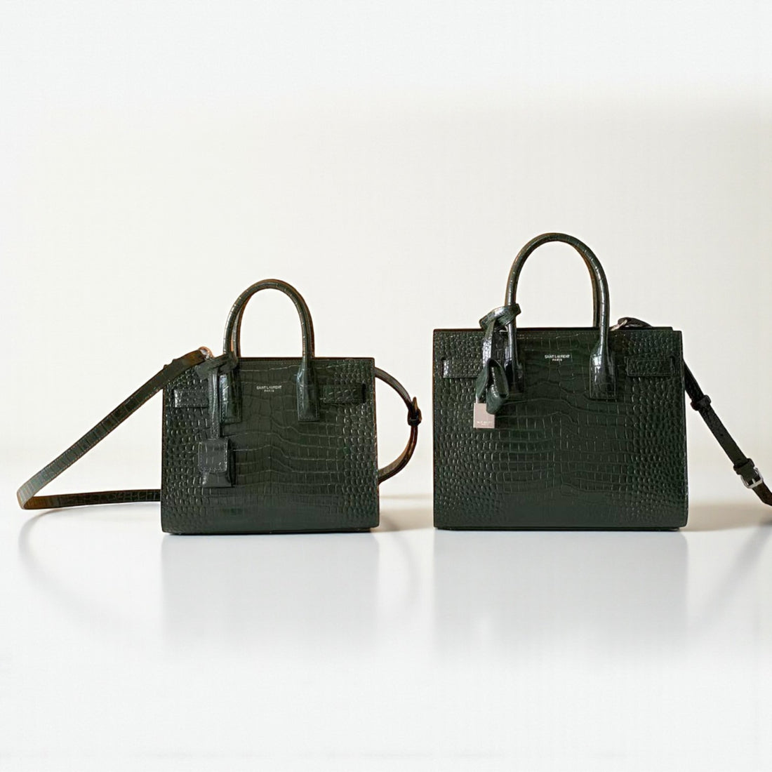YSL Nano Sac De Jour Dark Green Croc Bag
