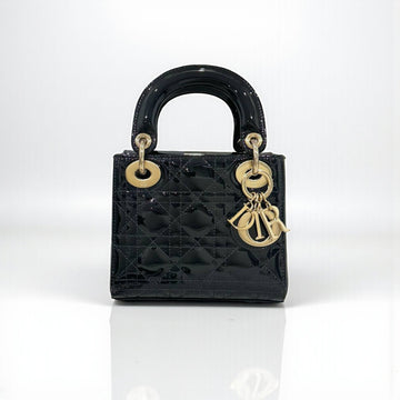 Mini Lady Dior Bag 17cm Black Patent Leather Gold Hardware