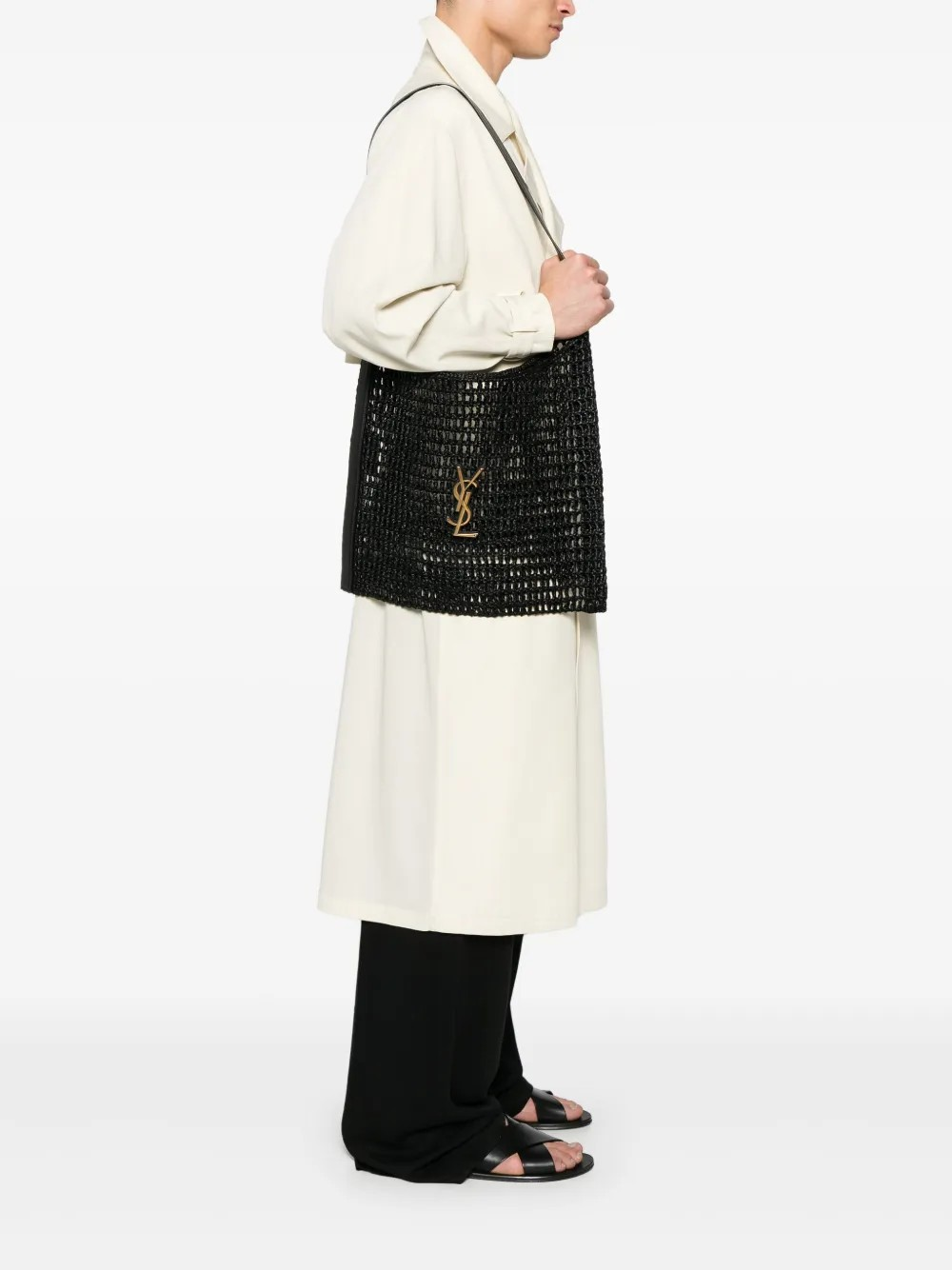 YSL Oxalis Raffia Macramé Handcrafted Shoulder Bag