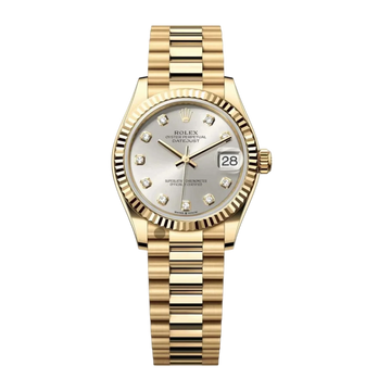 Lady-Datejust Oyster 28mm Watch in Yellow Gold & Silver Dial