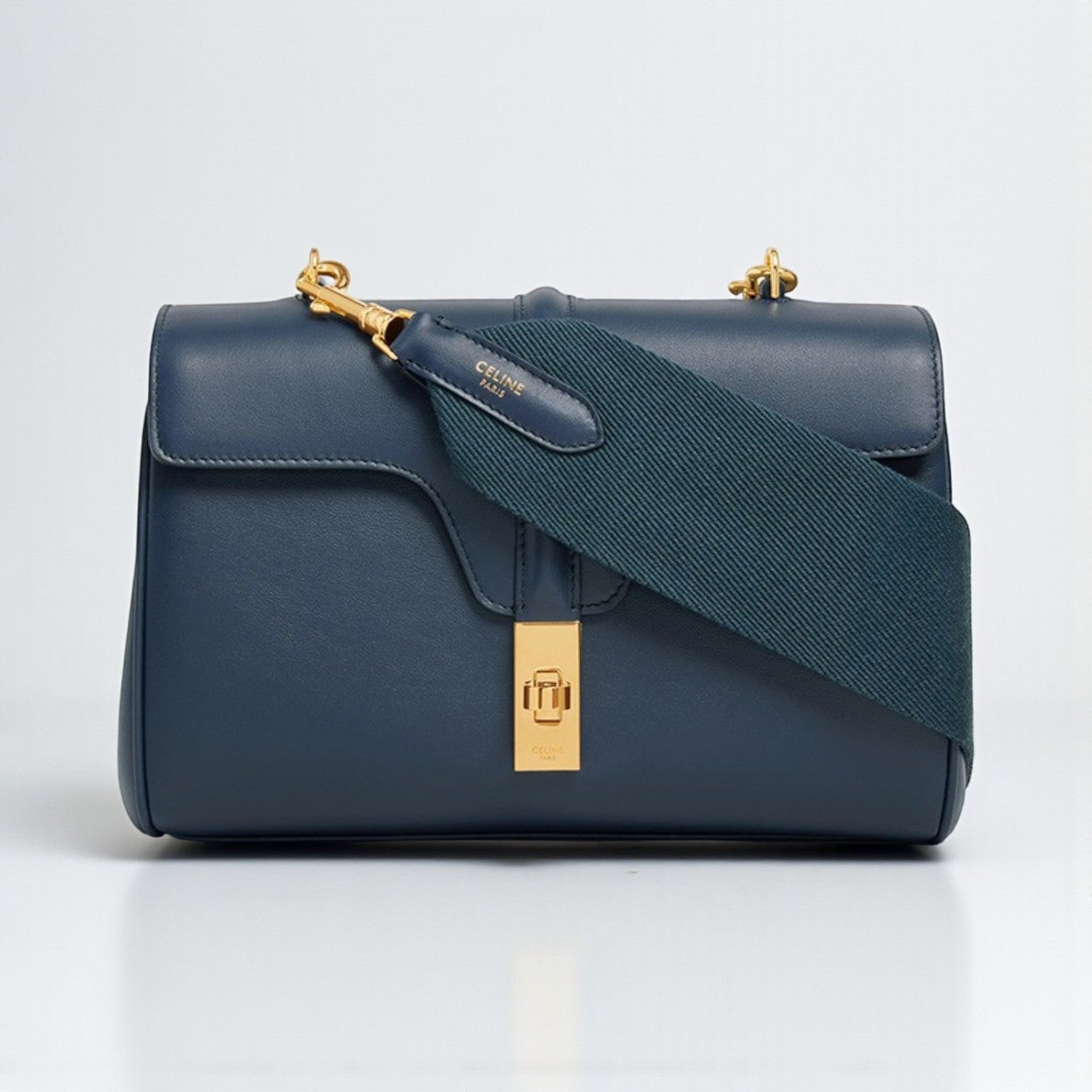 Celine Teen Soft 16 Smooth Calfskin Shoulder Bag Navy Blue 15x24x8cm