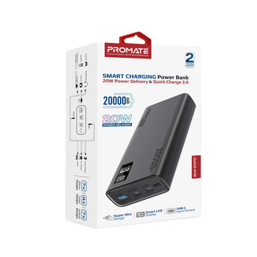 PROMATE Bolt-20PD  Compact Smart Charging Power Bank with 20W PD Dual USB-C and 22.5W USB-A Ports