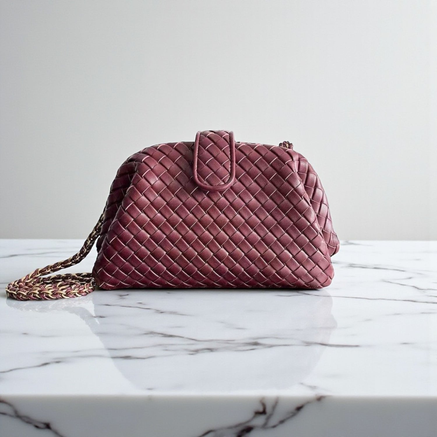 Bottega Veneta Lauren 1980 Maroon Padded Intrecciato Clutch
