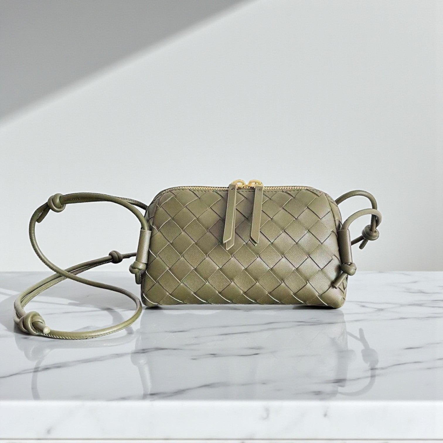 Bottega Veneta Khaki Concert Pouch – Intrecciato Leather