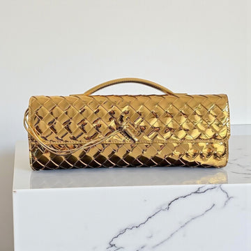 Bottega Veneta Andiamo Clutch Gold Intrecciato Laminated Lambskin 13x30x3cm