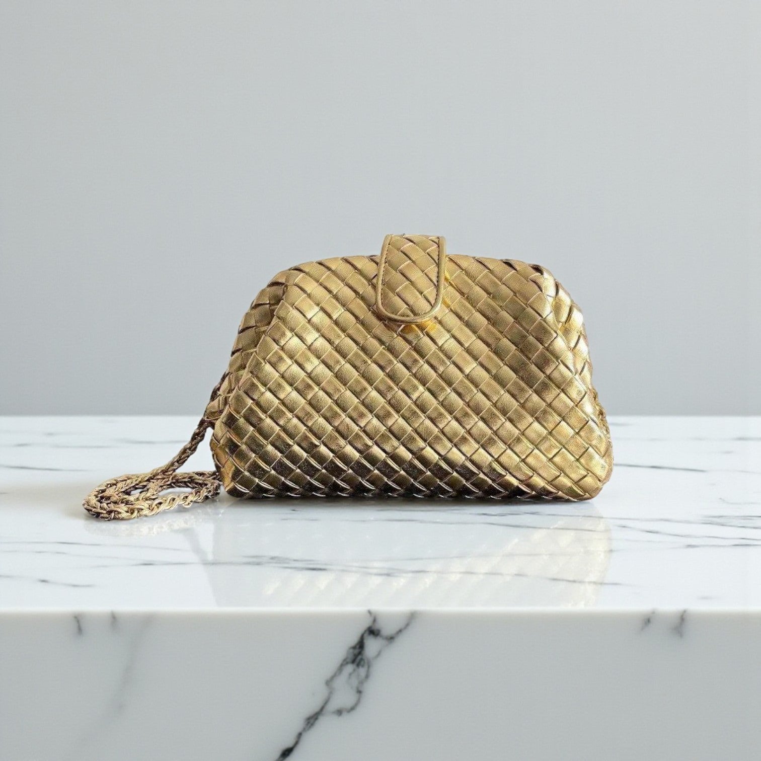 Bottega Veneta Lauren 1980 Gold Padded Intrecciato Clutch, 16.5x31.5x11 cm