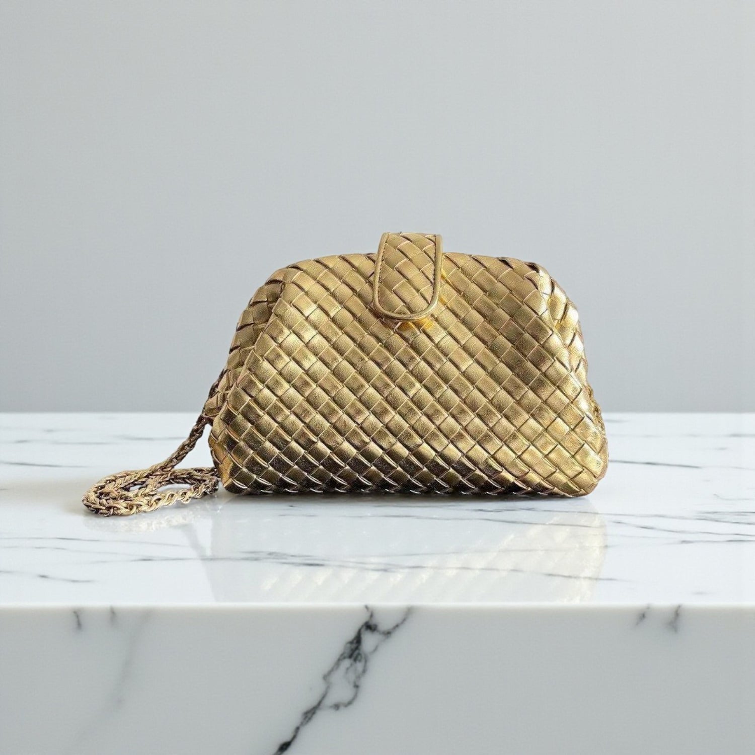 Bottega Veneta Lauren 1980 Gold Padded Intrecciato Clutch, 16.5x31.5x11 cm