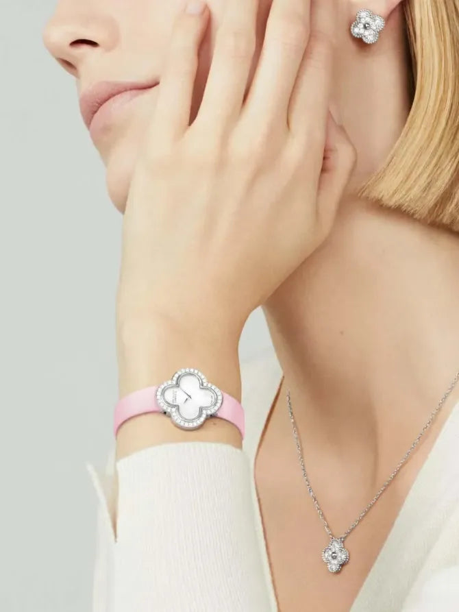 Alhambra Watch 30mm White Gold Mother-of-Pearl Steel Zircon