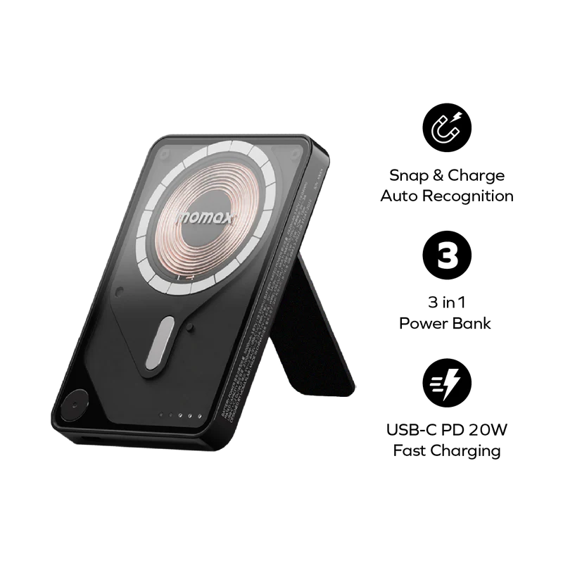 MOMAX 1-Power X Pro Magnetic Wireless Power Bank 5000mAh With Built-In USB-C Cable