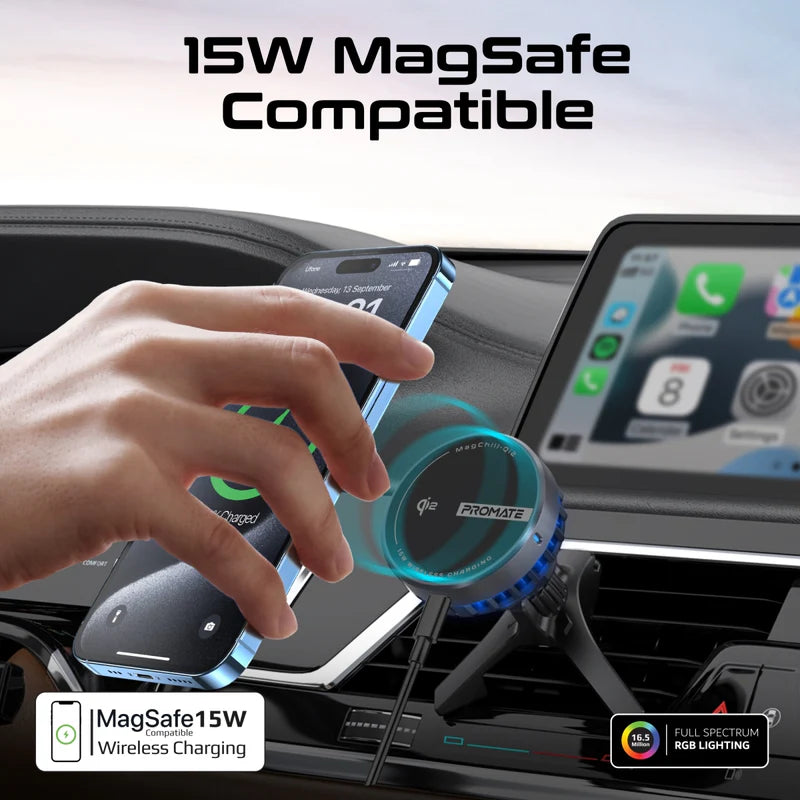 PROMATE MagChill-Qi2 ActiveCool Cradleless 15W Qi2 Certified Wireless SmartPhone Charger Mount