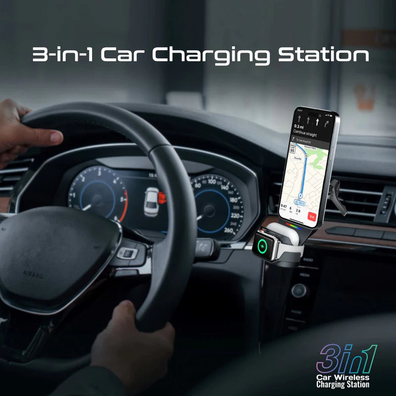 PROMATE MagDrive-Trio  3-in-1 MagSafe Compatible Car Wireless Charging Station