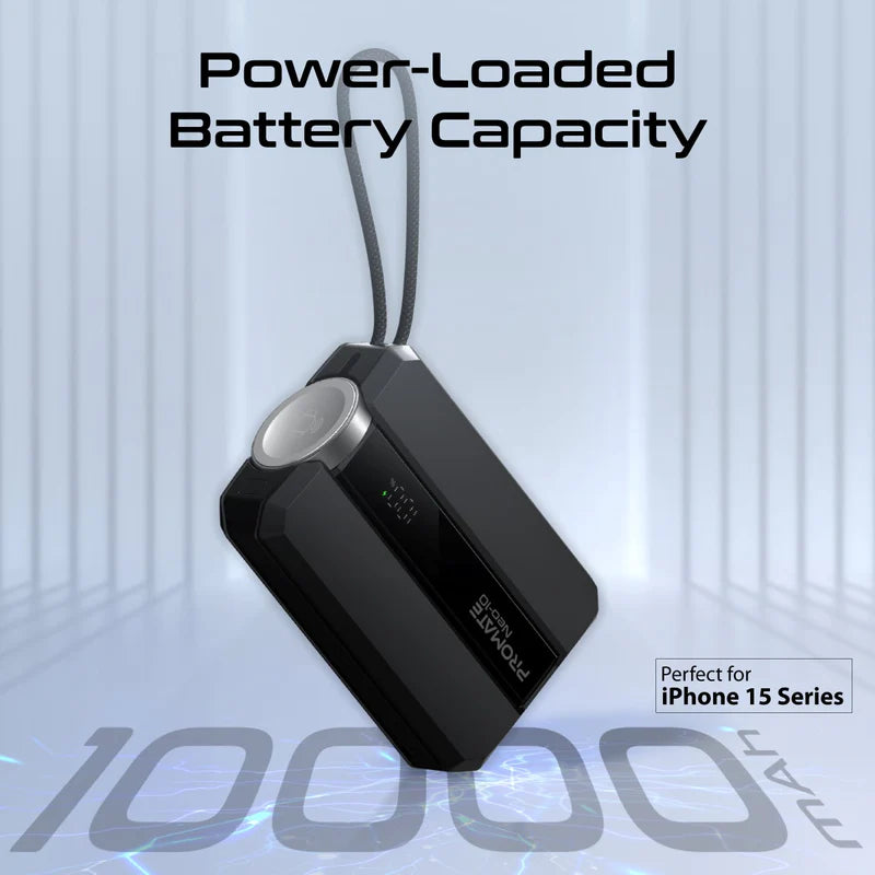 PROMATE NEO-10 30W Power Delivery Smartphone & Apple Watch Charging Power Bank with in-built USB-C Cable