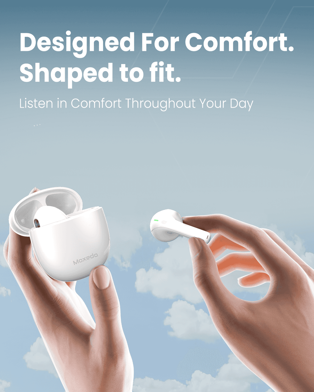 Moxedo True Wireless Earbuds S6 Bluetooth 5.3 7 Hours Playing Time 300 mAh Charging Case (White)