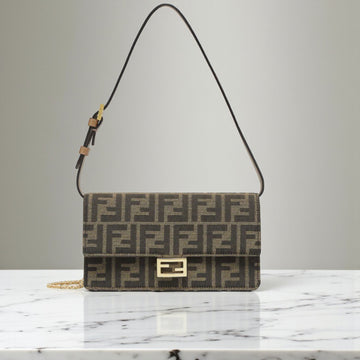 Fendi Wallet On Chain Baguette Brown FF Fabric, 21 cm