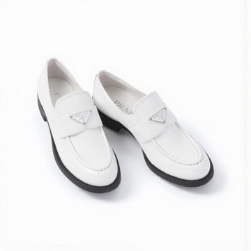 Prada Loafers in White, Shiny Leather, Box Damaged