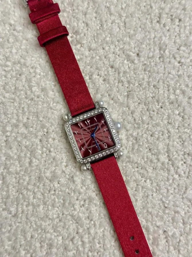 Pansy Retro 24mm White Steel Watch with Pearls & Straps