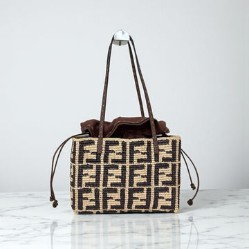 Fendi Roll Bag 40cm Brown FF Print Raffia Crochet Shopper
