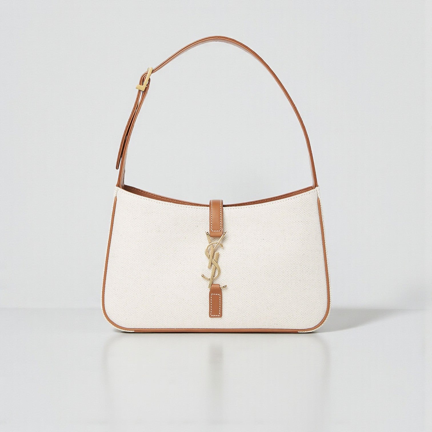 YSL Le 5à7 Brown Canvas Hobo Shoulder Bag, 23cm