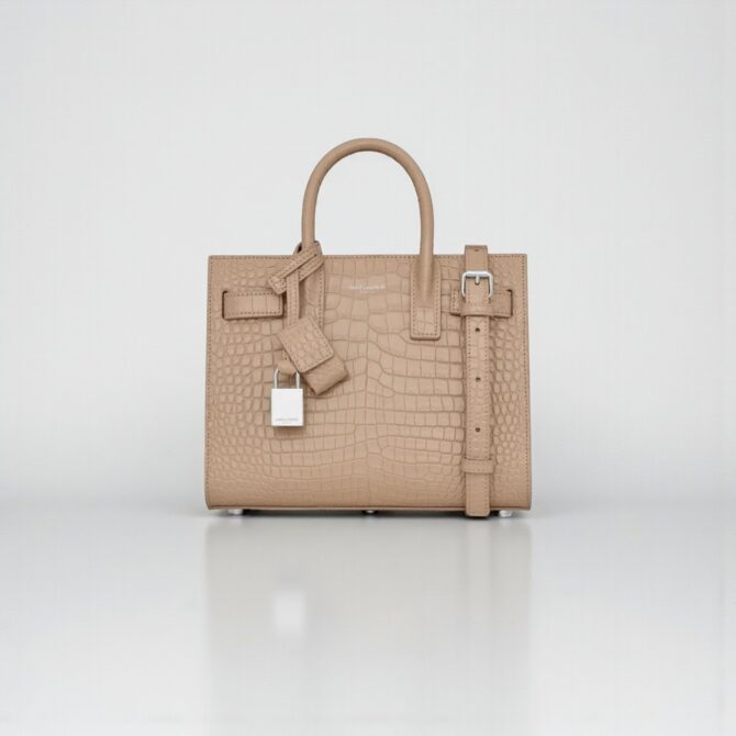 YSL Nano Sac De Jour Beige Croc Leather Bag