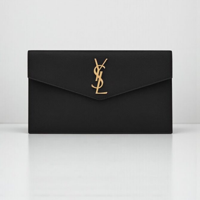 YSL Uptown Pouch Black – Grained Leather, 27 cm