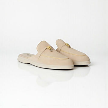 Loro Piana Babouche Charms Walk Loafer Suede, Bubble Tea, Rubber Sole, Box Damaged