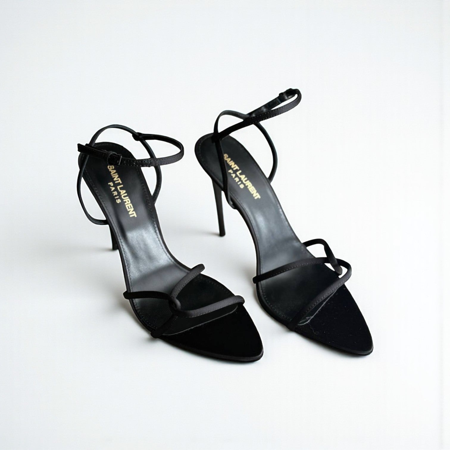 YSL Silk Satin Pointed Heels Sandals, 4.5" Heels, Satin Sandal Strap, Box Damaged