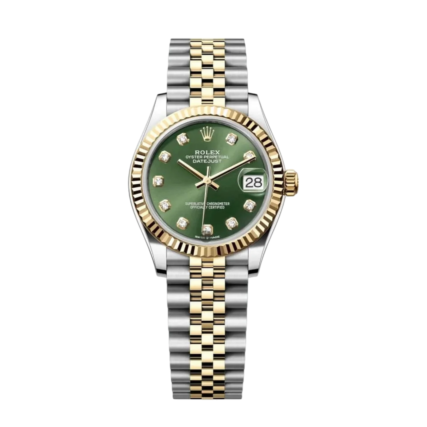Datejust Oyster 31mm – Yellow & White Gold, Green Dial, Zircon
