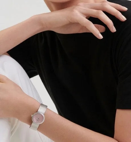 La D de Dior Satine Steel Watch with Pink Pearl Dial