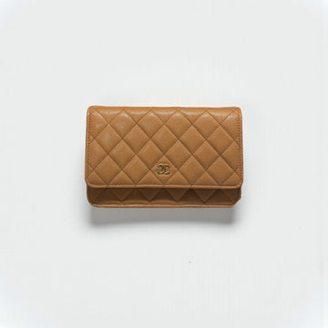 Chanel Wallet on Chain Bag in Beige Caviar Leather with Gold Hardware
