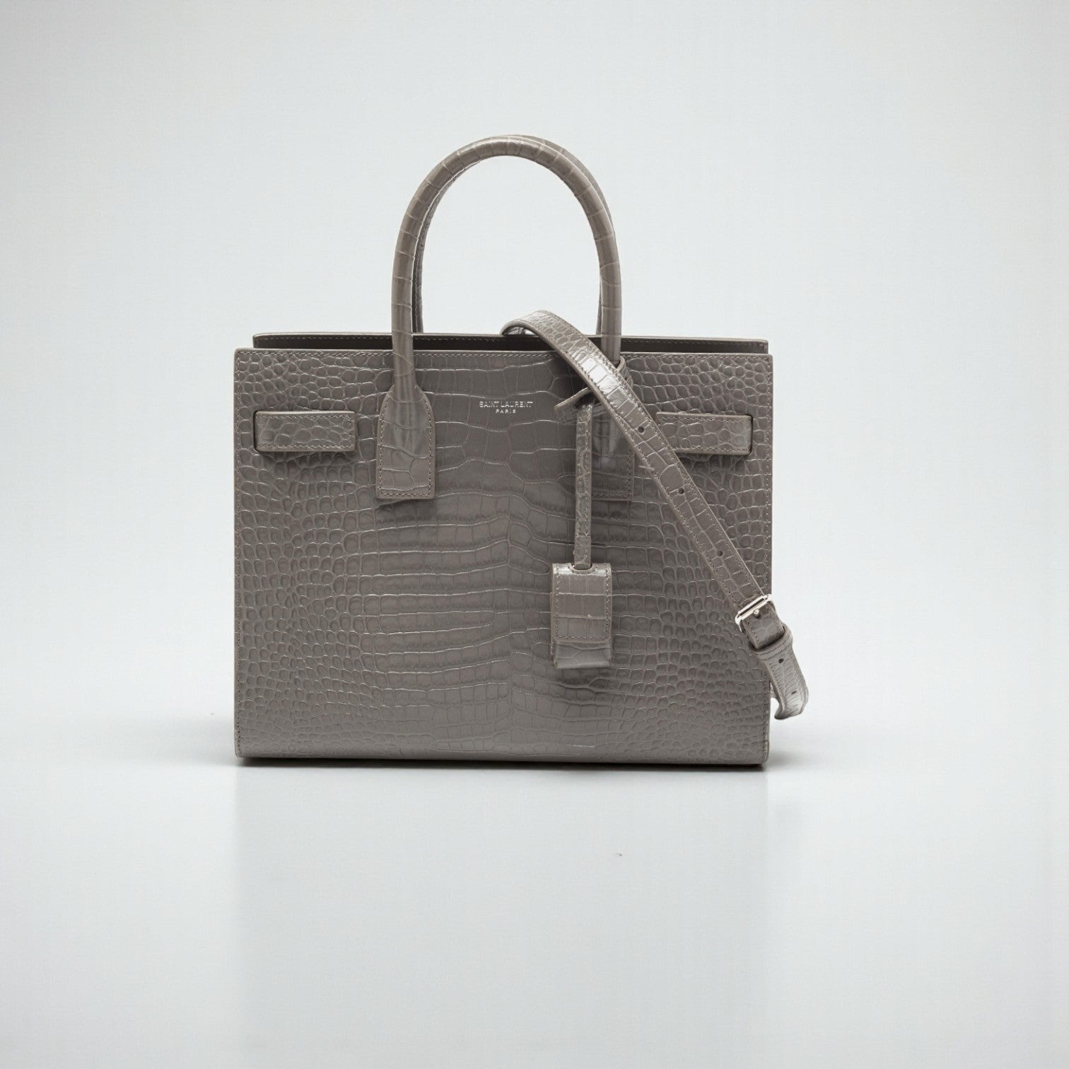 YSL Nano Sac De Jour Gray Croc Leather Bag