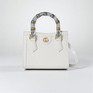 Gucci Diana Tote Bag in Off White Shiny Leather, 20cm