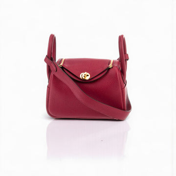 Hermès Lindy Mini 13x18x9cm Clemence Bordeaux Gold