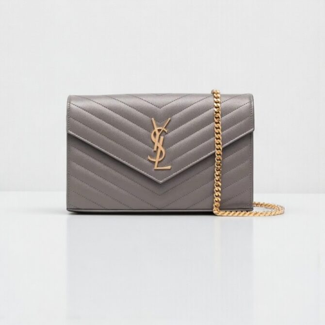 YSL Cassandre Envelope Chain Bag Gray – Quilted Calf Leather