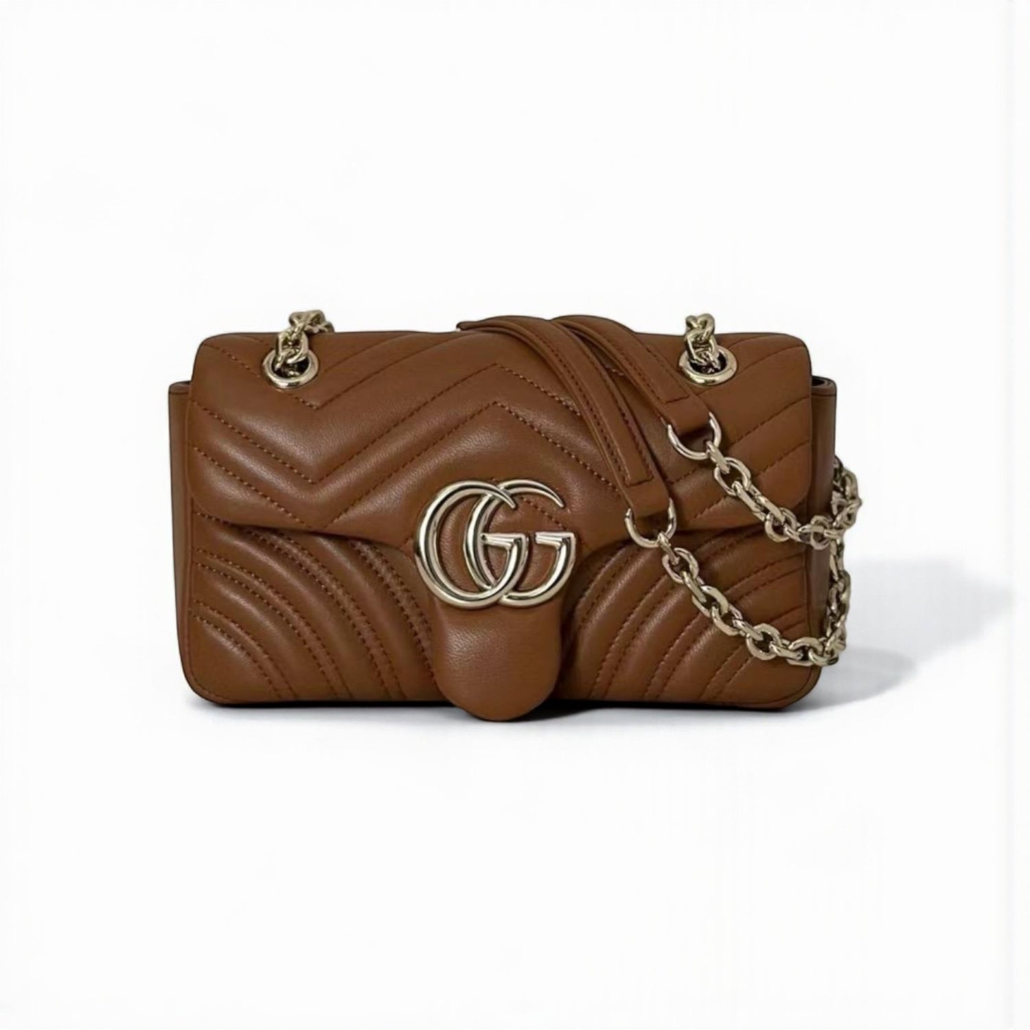 Gucci GG Marmont Small Shoulder Bag Brown Lambskin Leather
